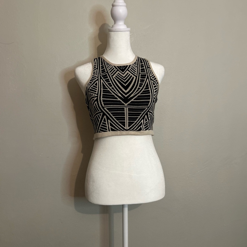 Black and Off White Geometric Crop Top